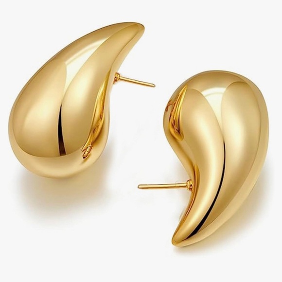 Chunky 18K Gold Plated Earrings Hypoallergenic Lightweight Water Drop - Picture 4 of 6